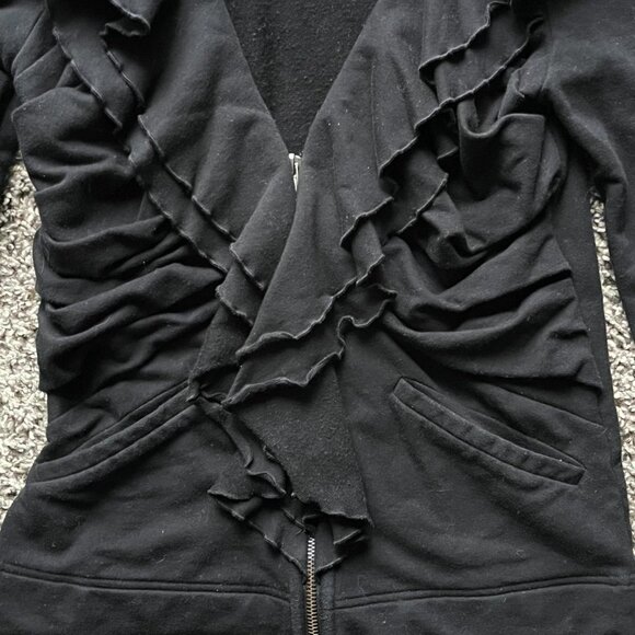 Boston Proper Black Ruffle Zip Up Jacket Womens XS Whimsigoth Skater Goth Altn - Picture 3 of 6